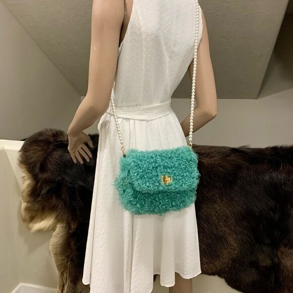 Handmade Genuine Curly Shearling Turn-lock Clutch/Shoulder Bag/Crossbody - Picture 3 of 14